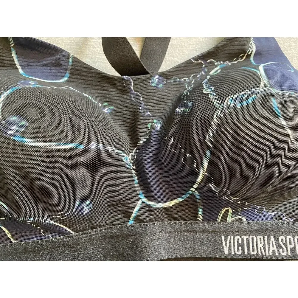 Victoria's Secret Sport Bra Incredible Lightweight 32C Black with Blue/White